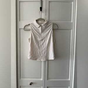 OYSHO Cream Sleeveless Zip Polo Top S Athleisure